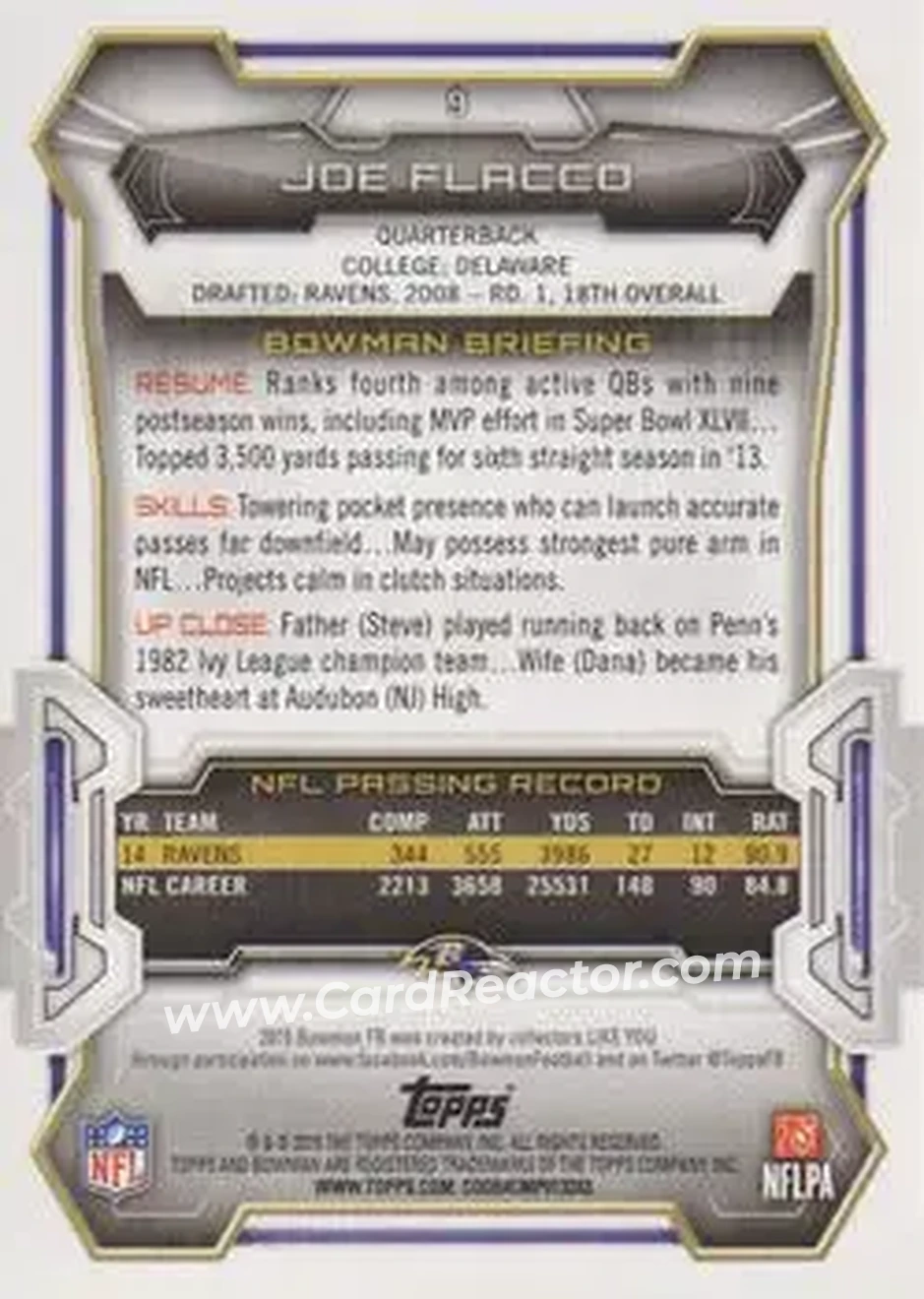 2015 Bowman #9 - Joe Flacco - Baltimore Ravens - Back