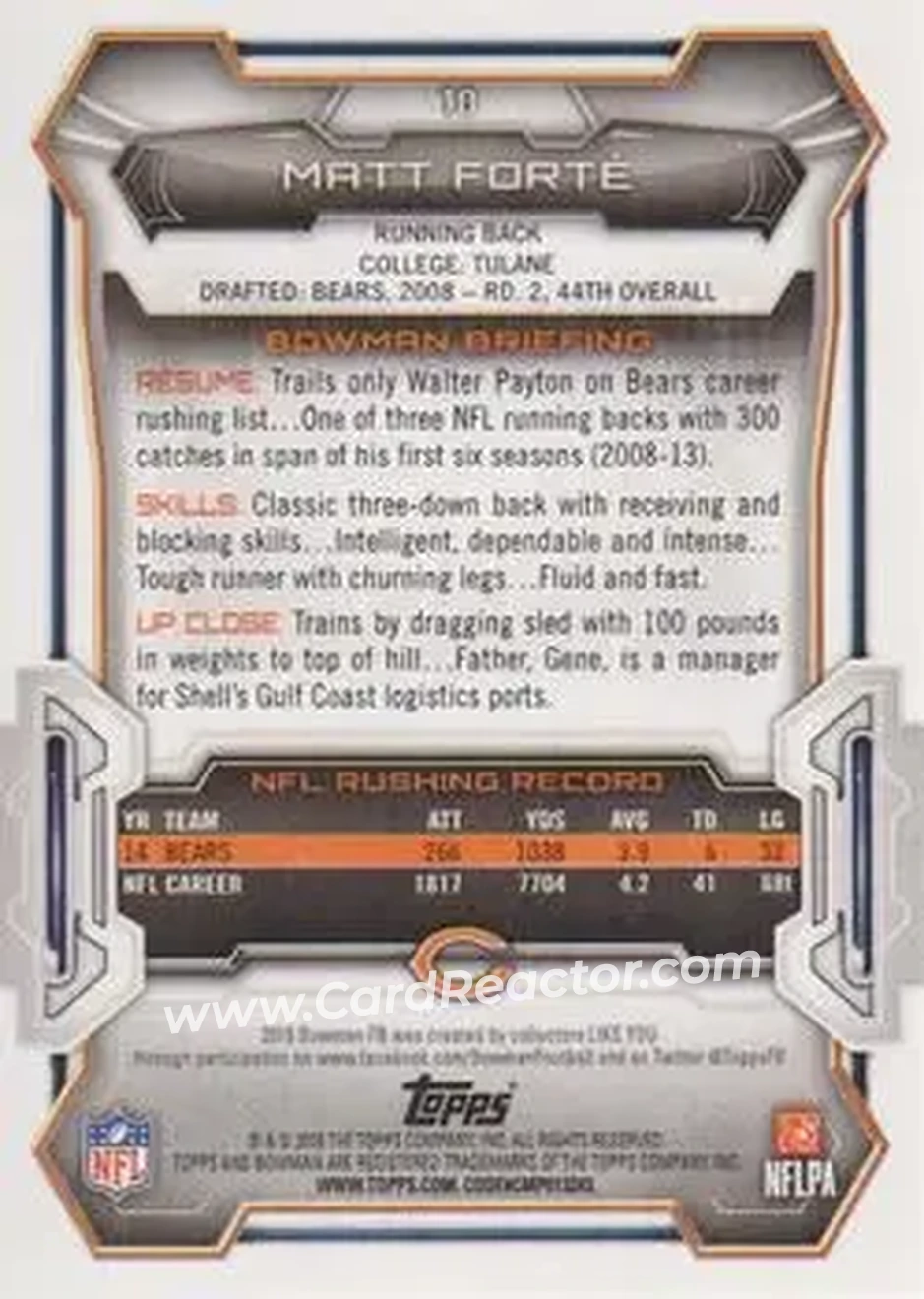 2015 Bowman #10 - Matt Forte - Chicago Bears - Back