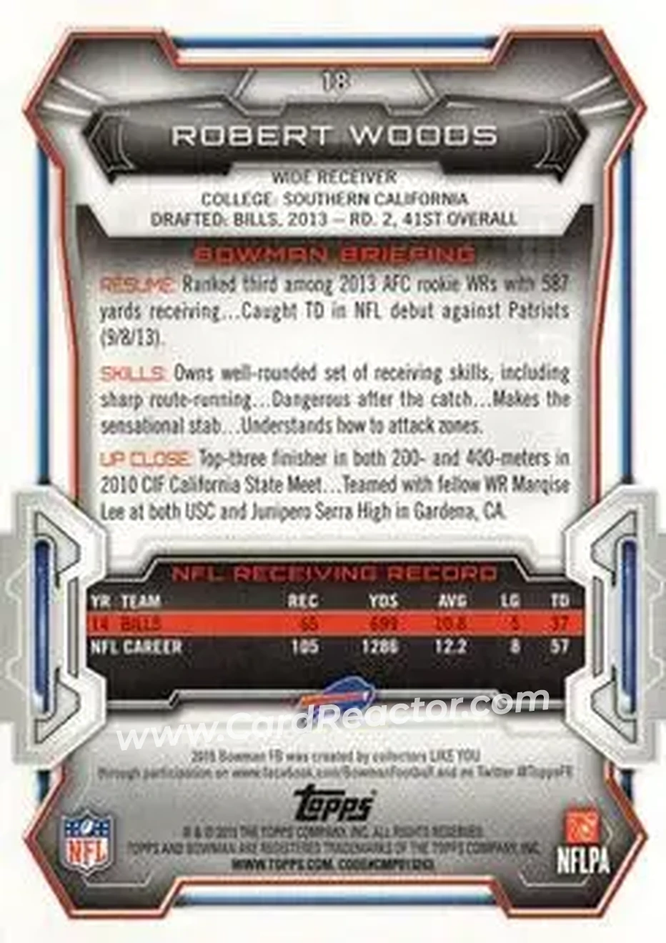 2015 Bowman #18 - Robert Woods - Buffalo Bills - Back