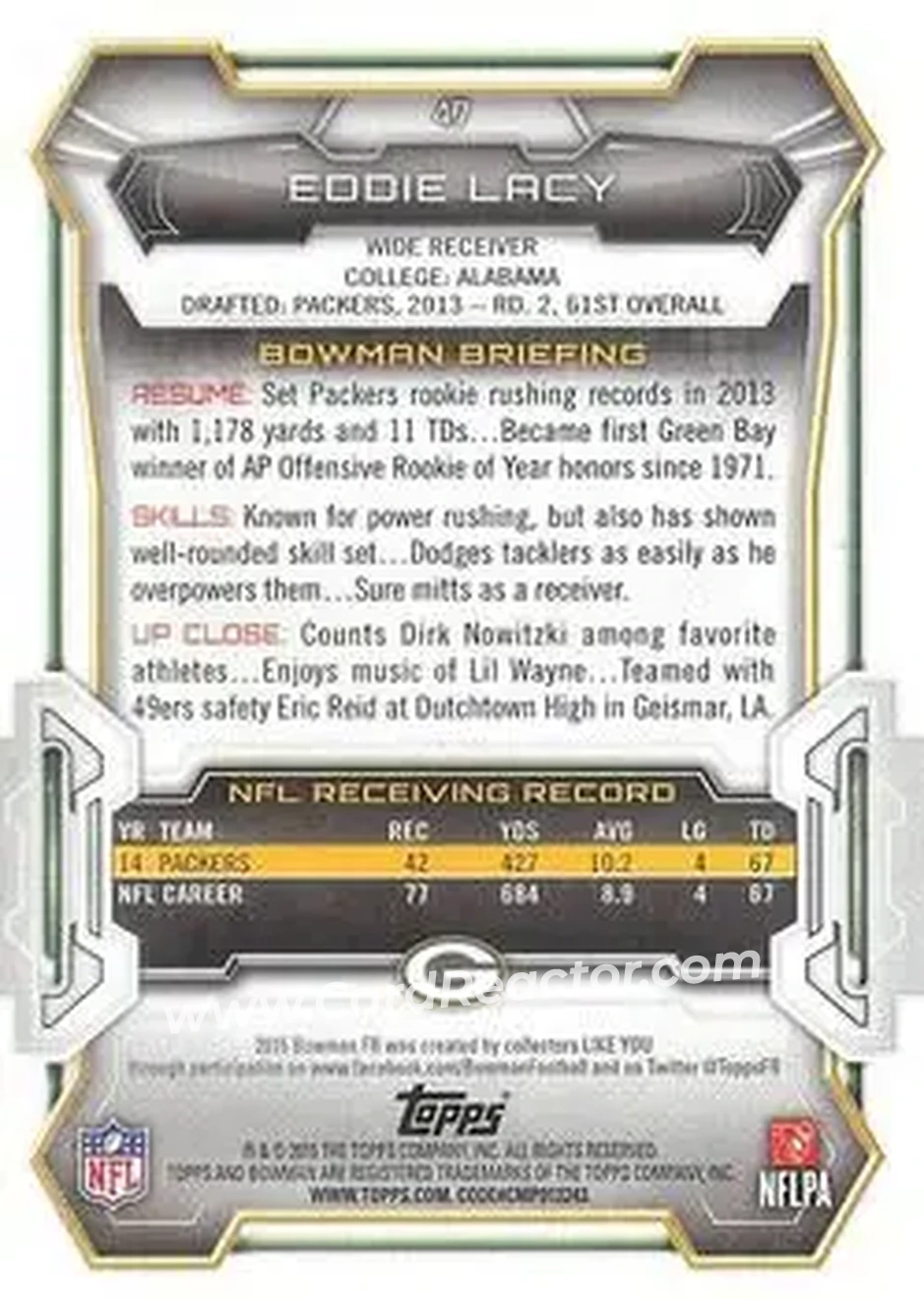 2015 Bowman #47 - Eddie Lacy - Green Bay Packers - Back