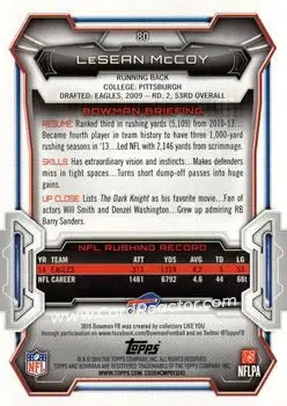 2015 Bowman #80 - LeSean McCoy - Buffalo Bills - Back