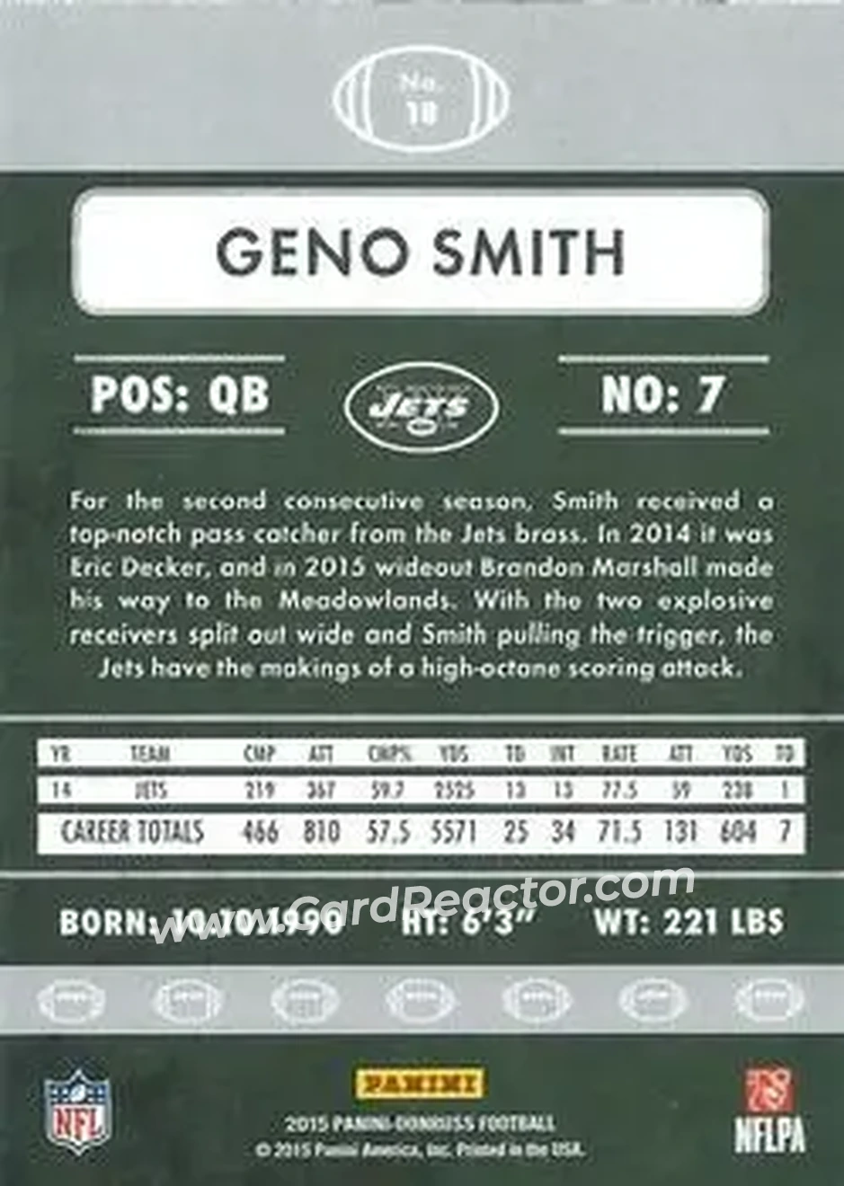 2015 Donruss #18 - Geno Smith - New York Jets - Back
