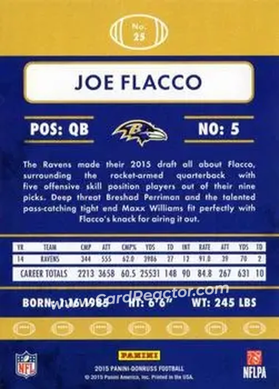 2015 Donruss #25 - Joe Flacco - Baltimore Ravens - Back