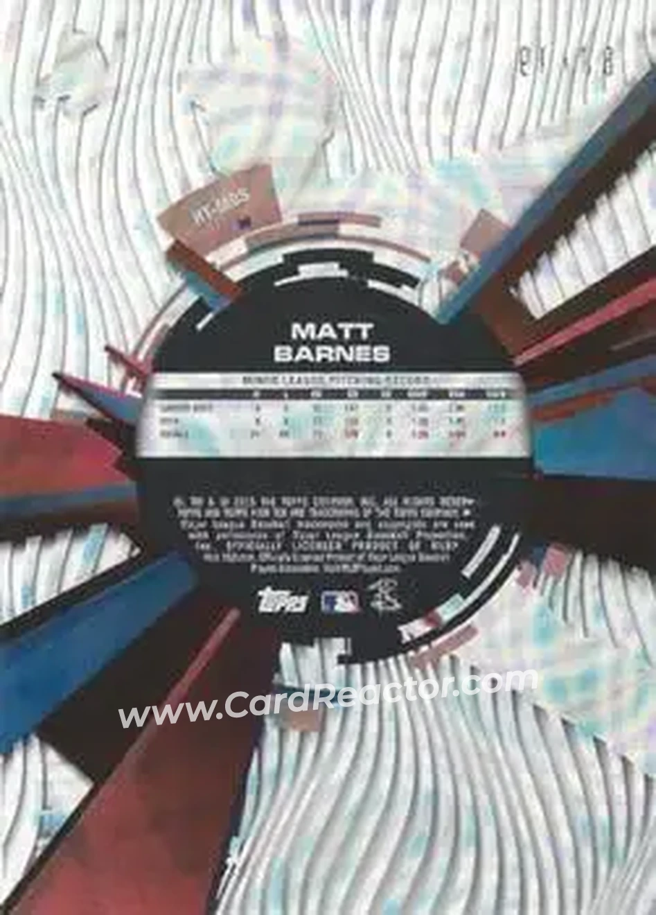 2015 Topps High Tek - Pattern 1B Waves Confetti Diffractor #HT-MBS - Matt Barnes - Boston Red Sox - Back