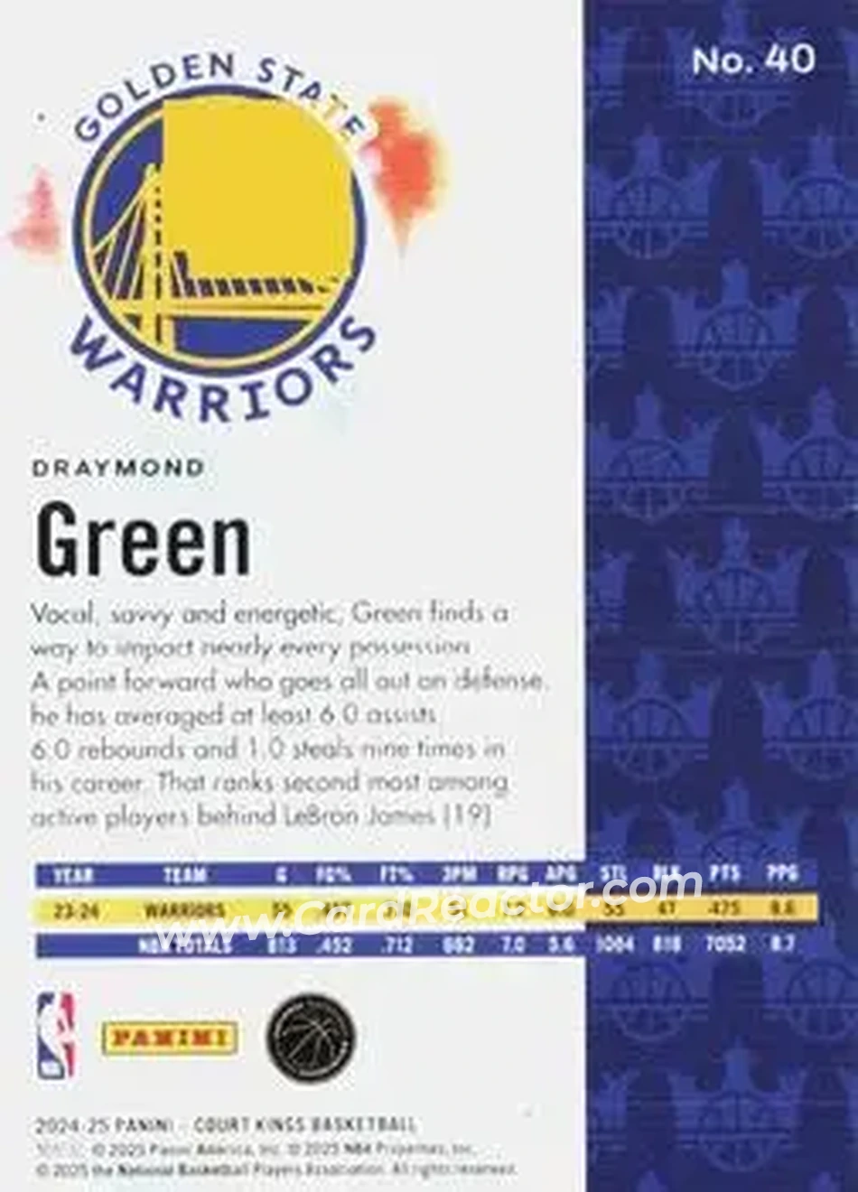2024-25 Panini Court Kings #40 - Draymond Green - Golden State Warriors - Back 2024-25 Panini Court Kings #40 - Draymond Green - Golden State Warriors - Back