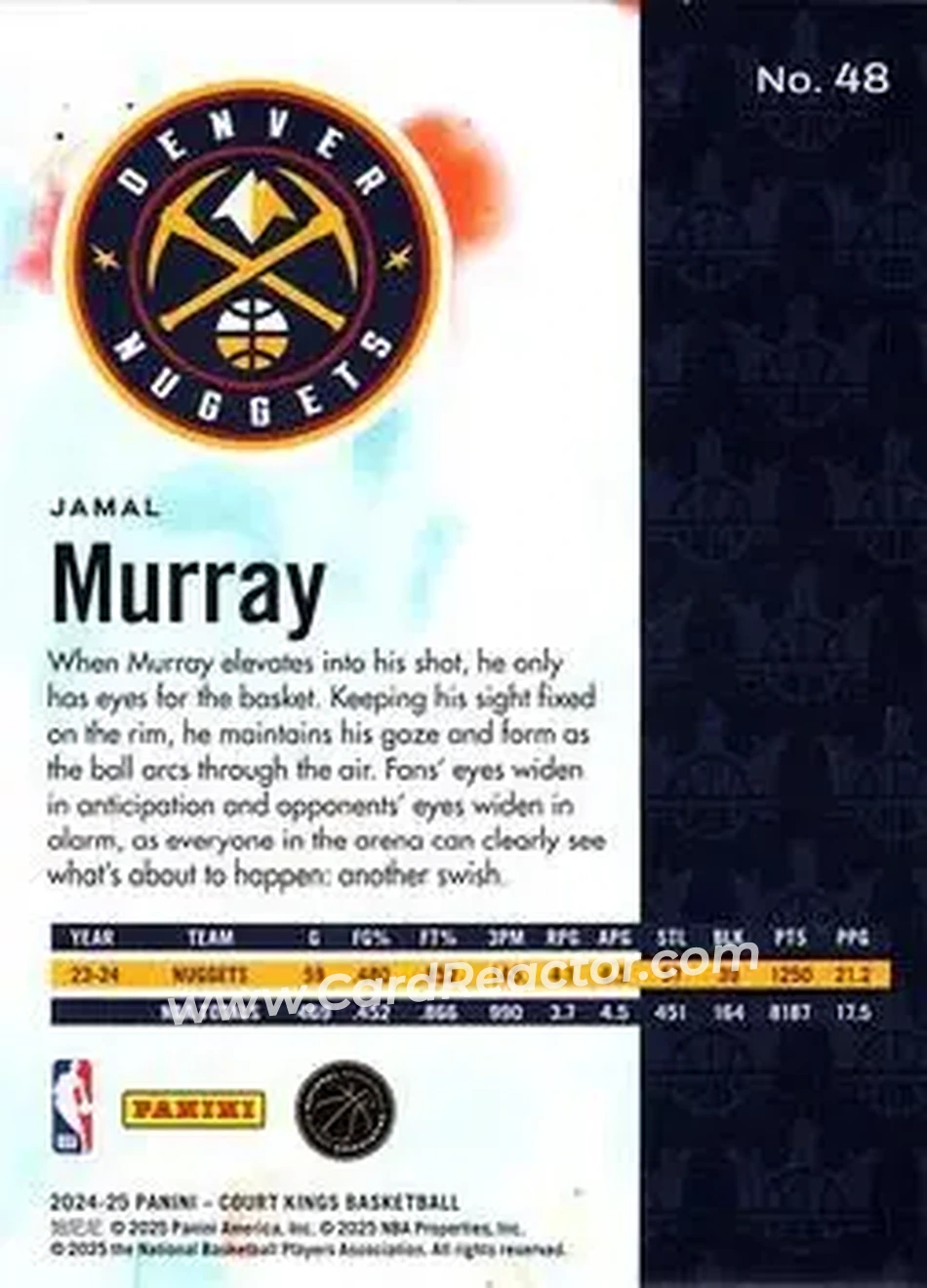2024-25 Panini Court Kings #48 - Jamal Murray - Denver Nuggets - Back