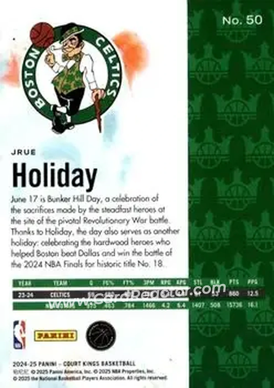 2024-25 Panini Court Kings #50 - Jrue Holiday - Boston Celtics - Back