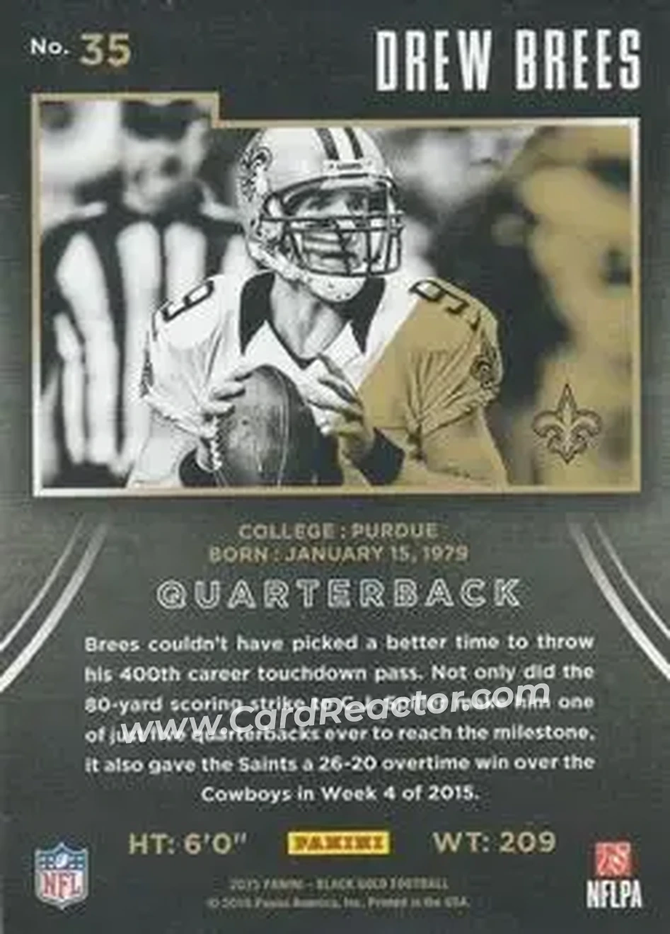 2015 Panini Black Gold #35 - Drew Brees - New Orleans Saints - Back