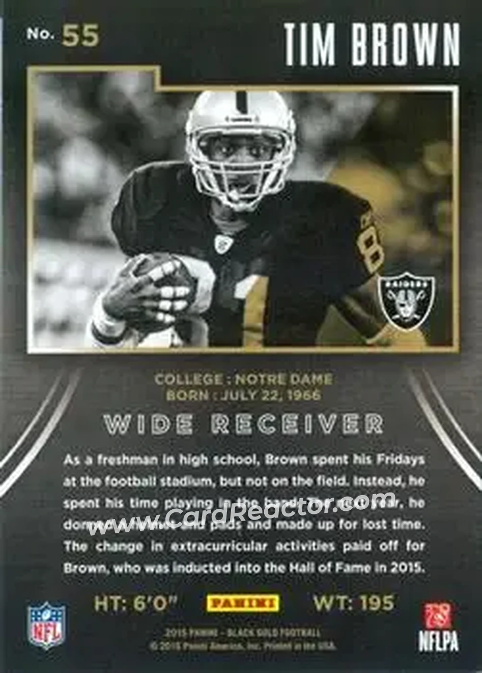 2015 Panini Black Gold #55 - Tim Brown - Oakland Raiders - Back