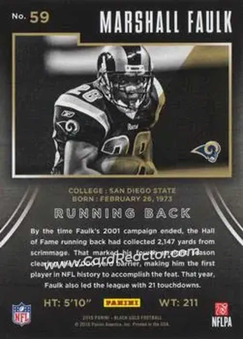 2015 Panini Black Gold #59 - Marshall Faulk - St. Louis Rams - Back