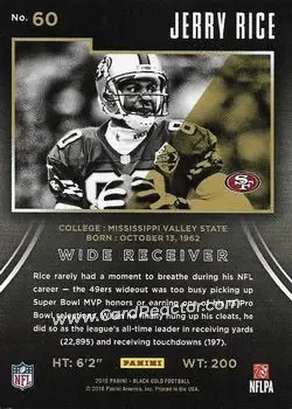 2015 Panini Black Gold #60 - Jerry Rice - San Francisco 49ers - Back