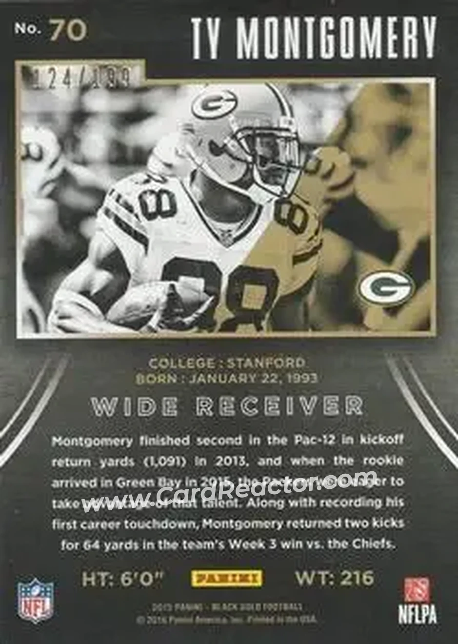 2015 Panini Black Gold #70 - Ty Montgomery - Green Bay Packers - Back