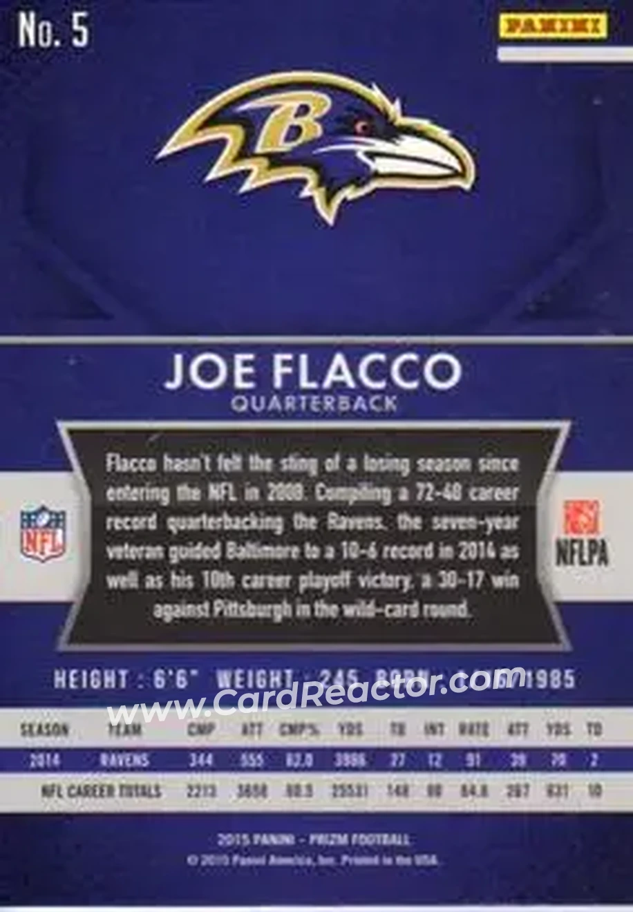 2015 Panini Prizm #5 - Joe Flacco - Baltimore Ravens - Back