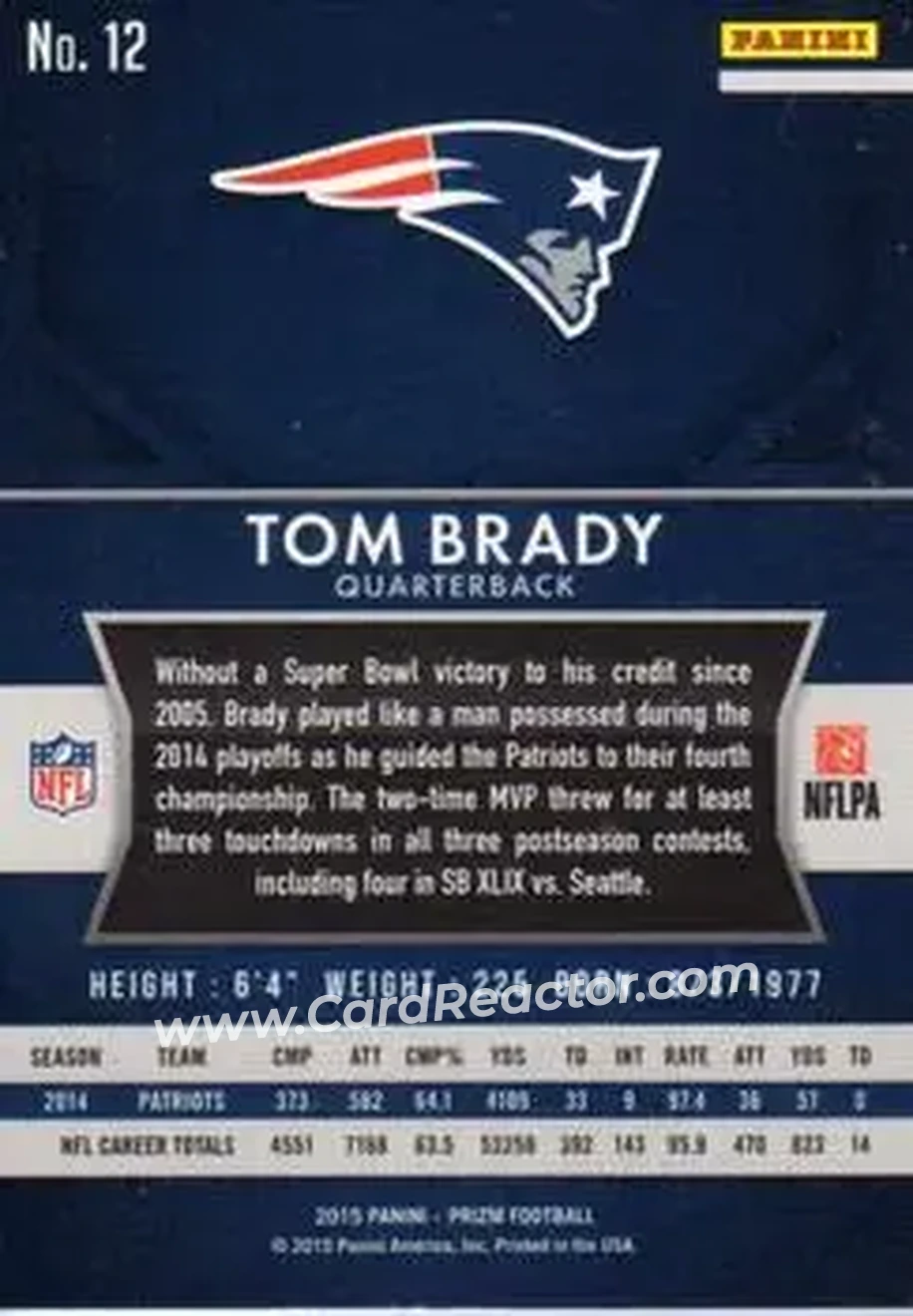 2015 Panini Prizm #12 - Tom Brady - New England Patriots - Back