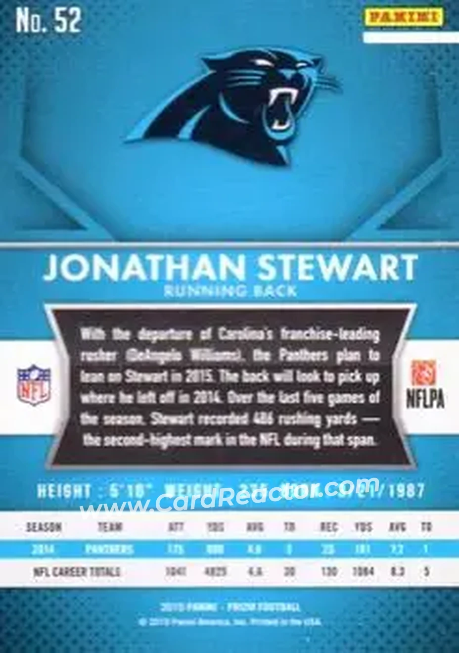 2015 Panini Prizm #52 - Jonathan Stewart - Carolina Panthers - Back