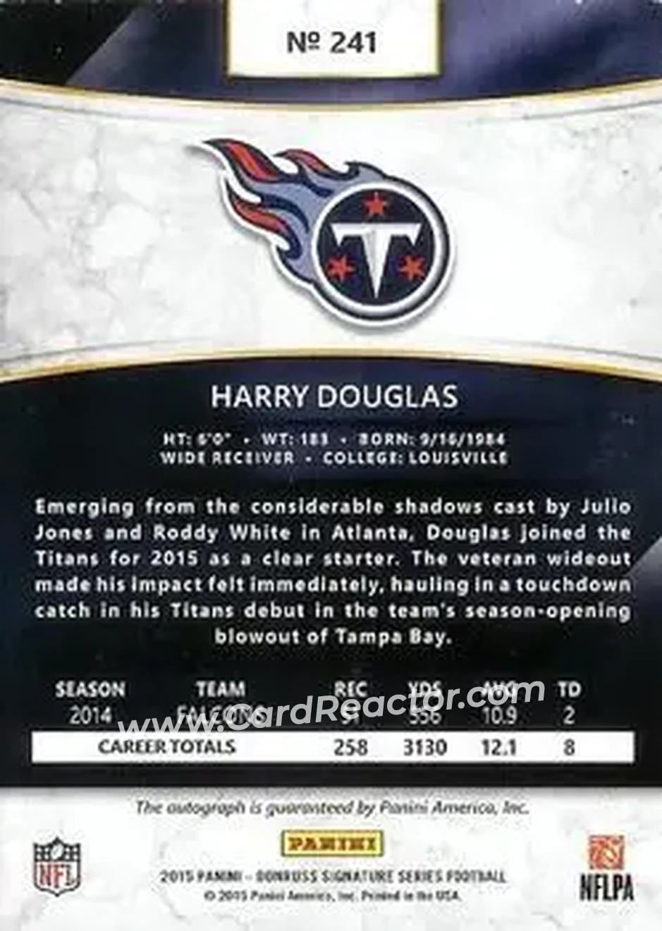 2015 Donruss Signature Series #241 - Harry Douglas - Tennessee Titans - Back