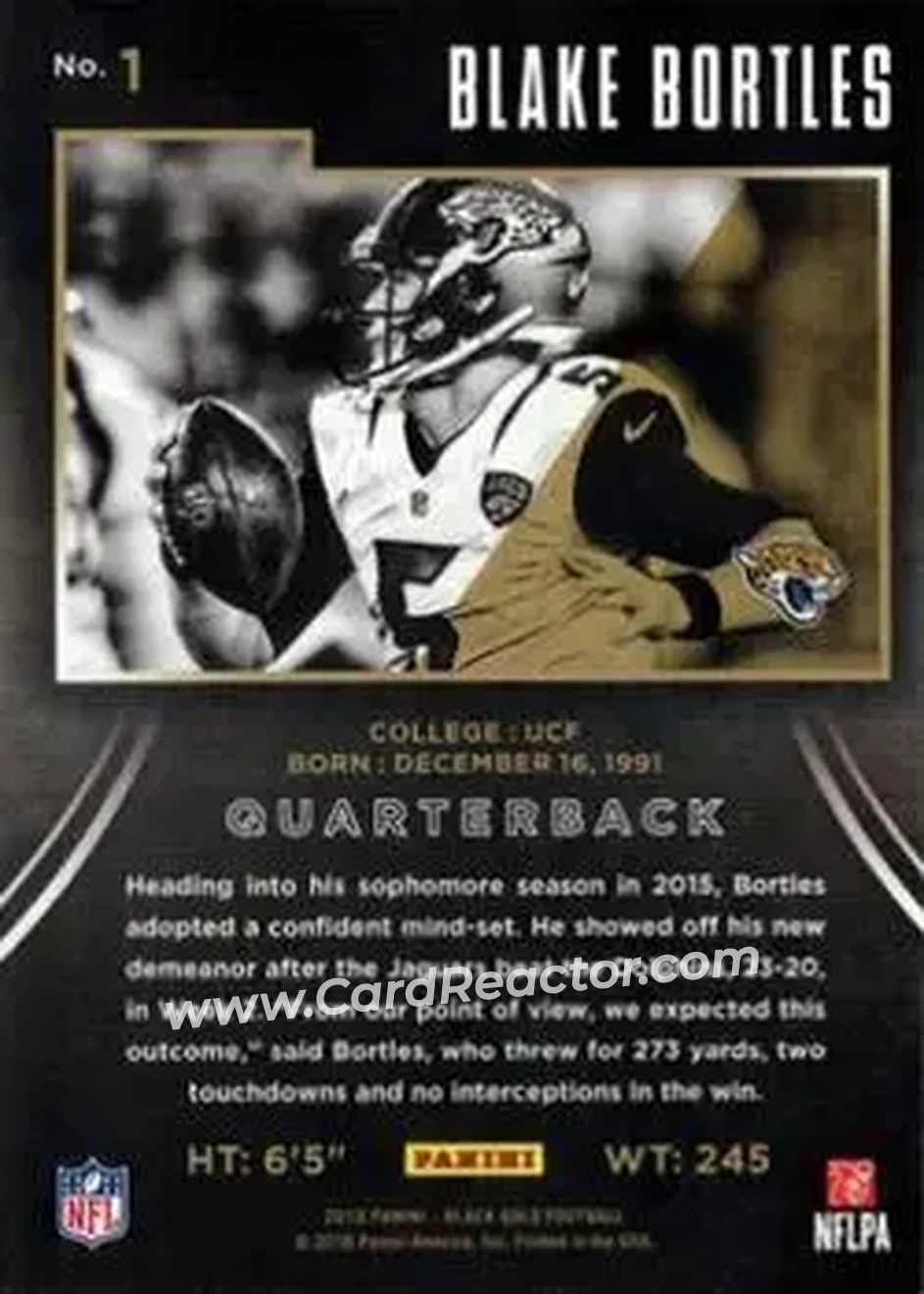 2015 Panini Black Gold - White Gold #1 - Blake Bortles - Jacksonville Jaguars - Back