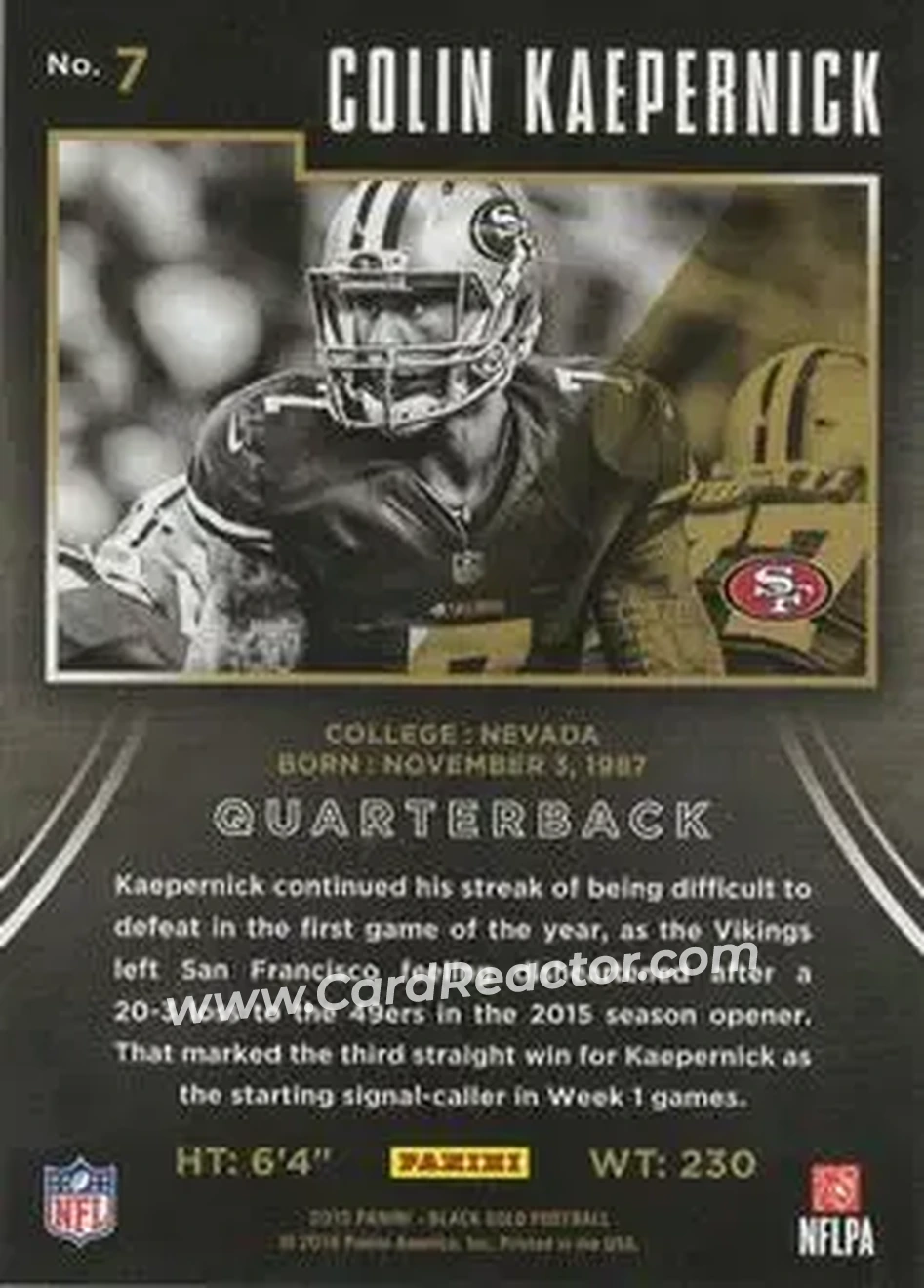 2015 Panini Black Gold - White Gold #7 - Colin Kaepernick - San Francisco 49ers - Back