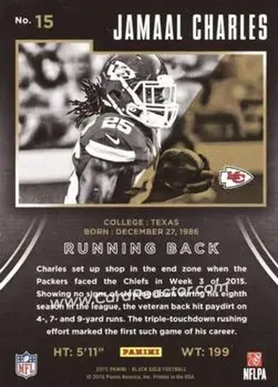 2015 Panini Black Gold - White Gold #15 - Jamaal Charles - Kansas City Chiefs - Back