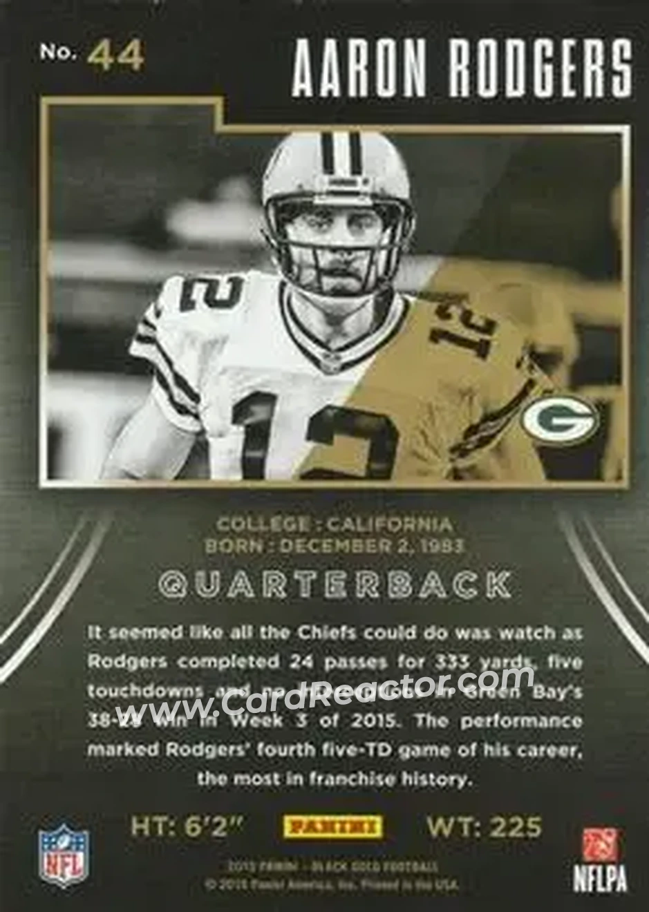 2015 Panini Black Gold - White Gold #44 - Aaron Rodgers - Green Bay Packers - Back 2015 Panini Black Gold - White Gold #44 - Aaron Rodgers - Green Bay Packers - Back