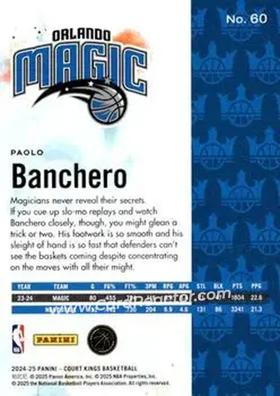 2024-25 Panini Court Kings #60 - Paolo Banchero - Orlando Magic - Back