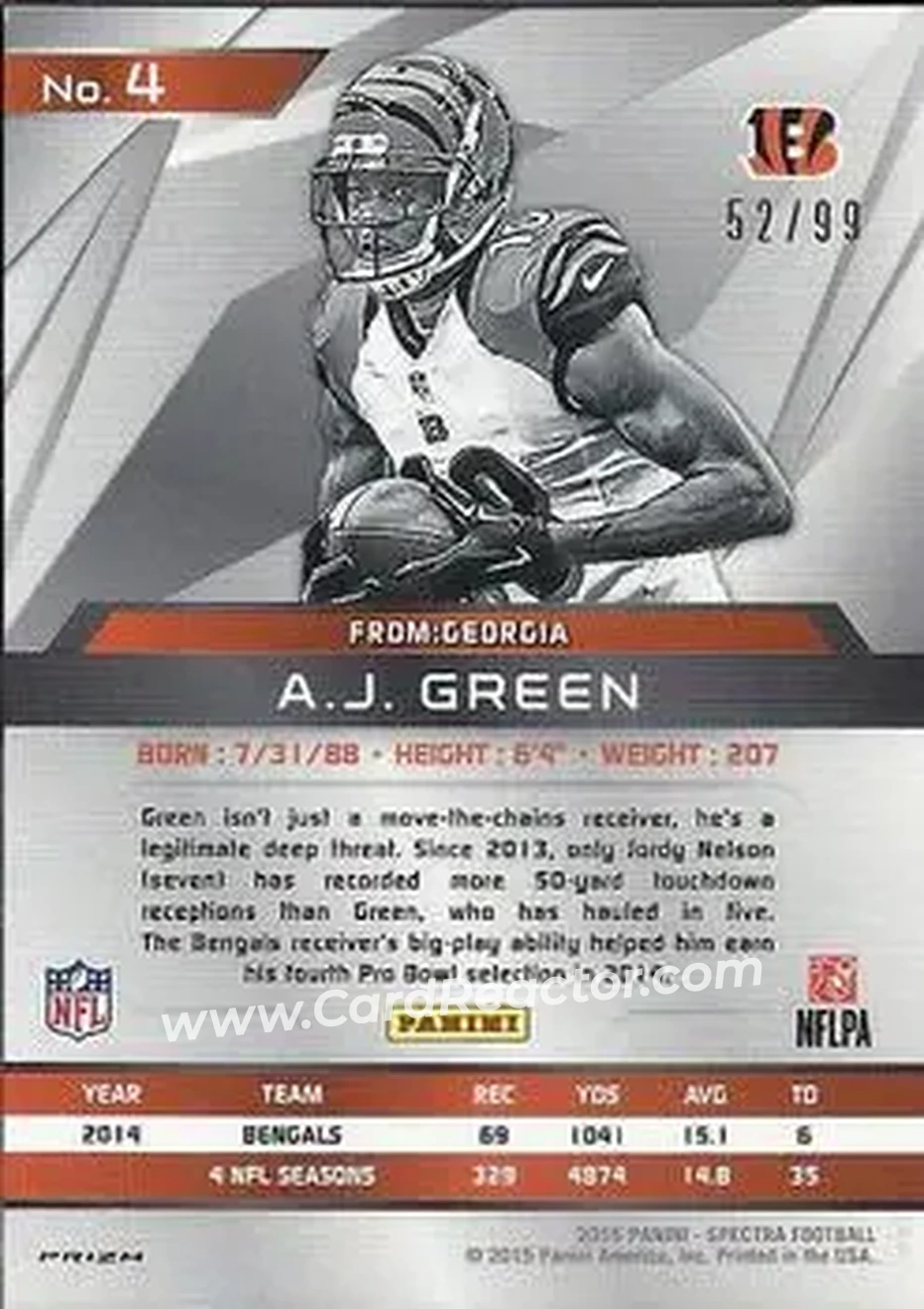 2015 Panini Spectra #4 - A.J. Green - Cincinnati Bengals - Back