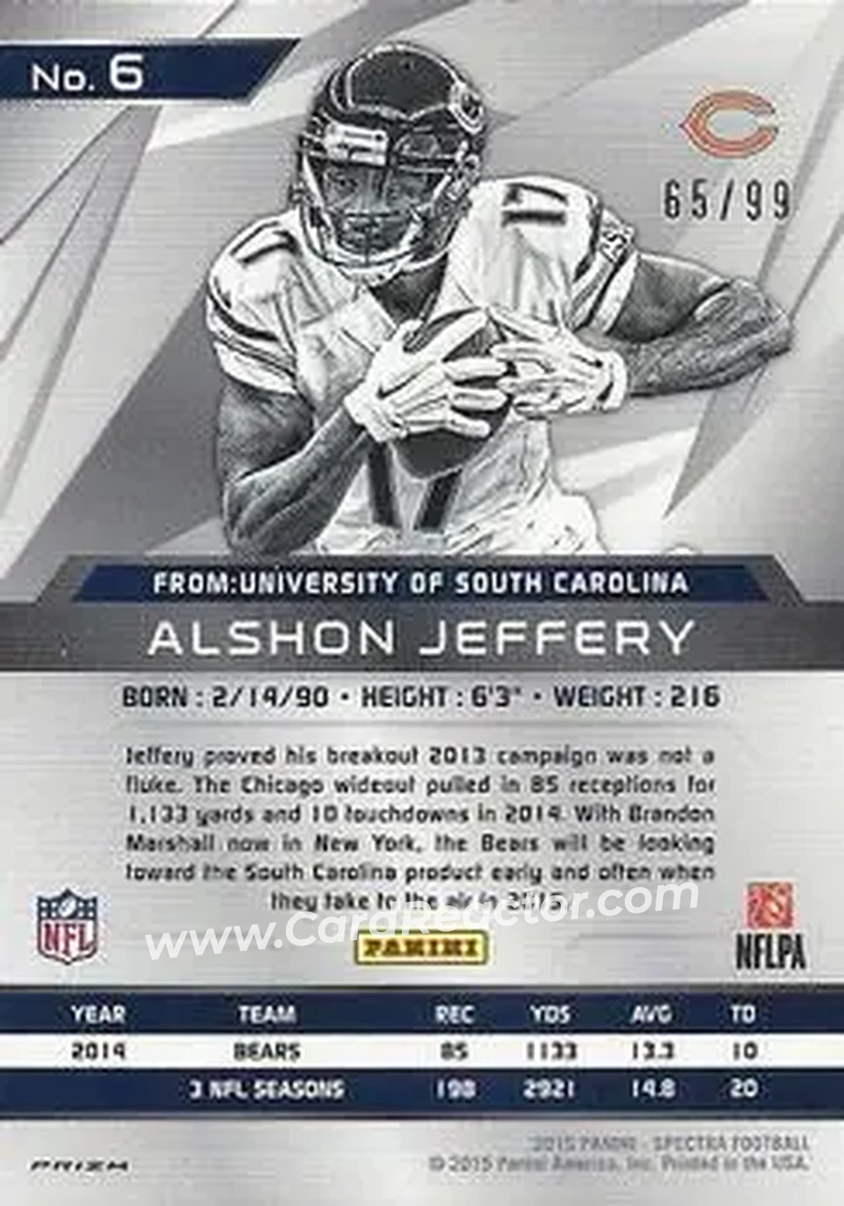 2015 Panini Spectra #6 - Alshon Jeffery - Chicago Bears - Back