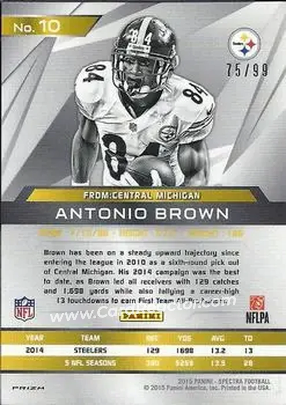 2015 Panini Spectra #10 - Antonio Brown - Pittsburgh Steelers - Back