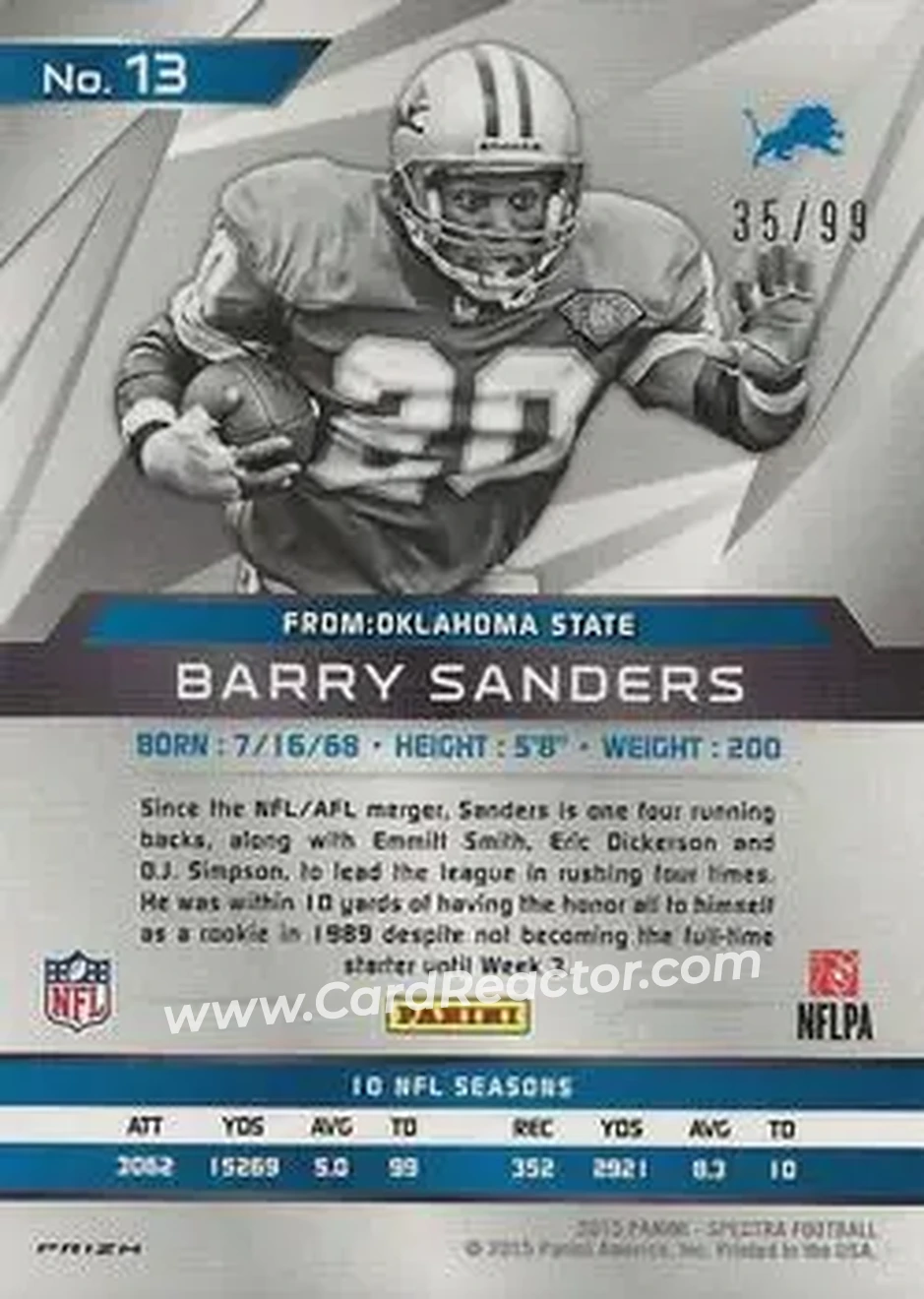 2015 Panini Spectra #13 - Barry Sanders - Detroit Lions - Back