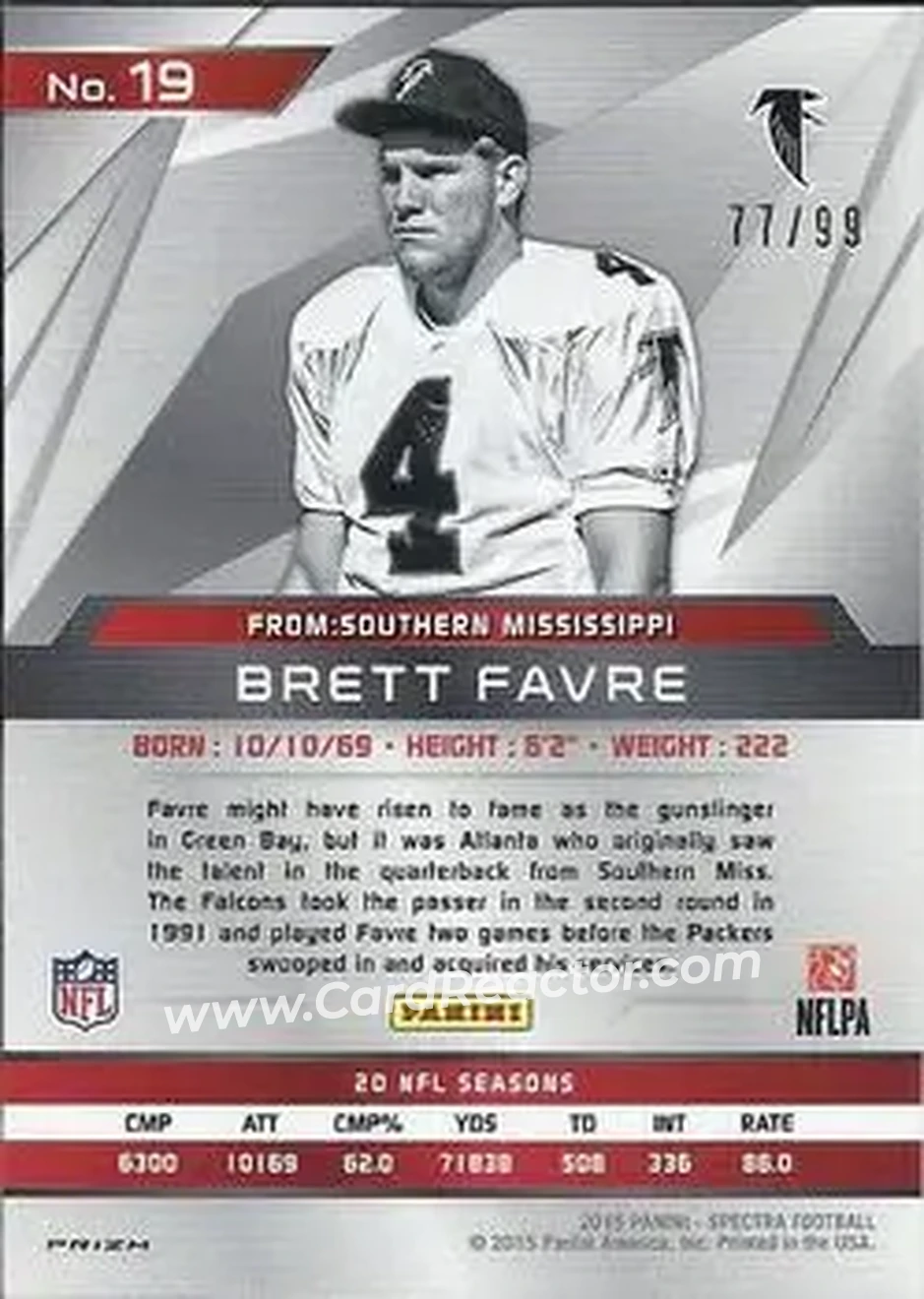 2015 Panini Spectra #19a - Brett Favre - Atlanta Falcons - Back