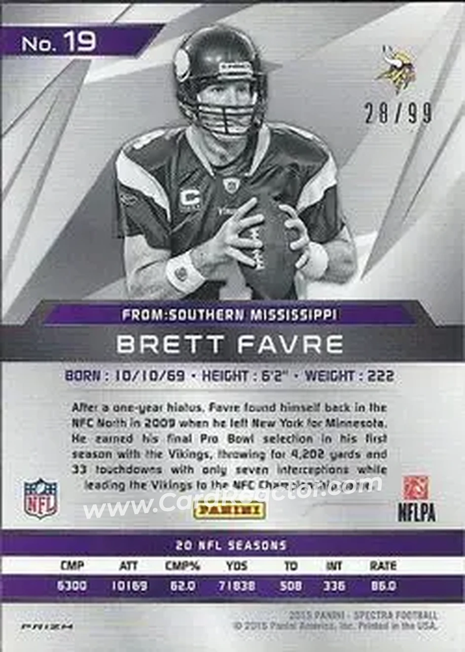 2015 Panini Spectra #19c - Brett Favre - Minnesota Vikings - Back