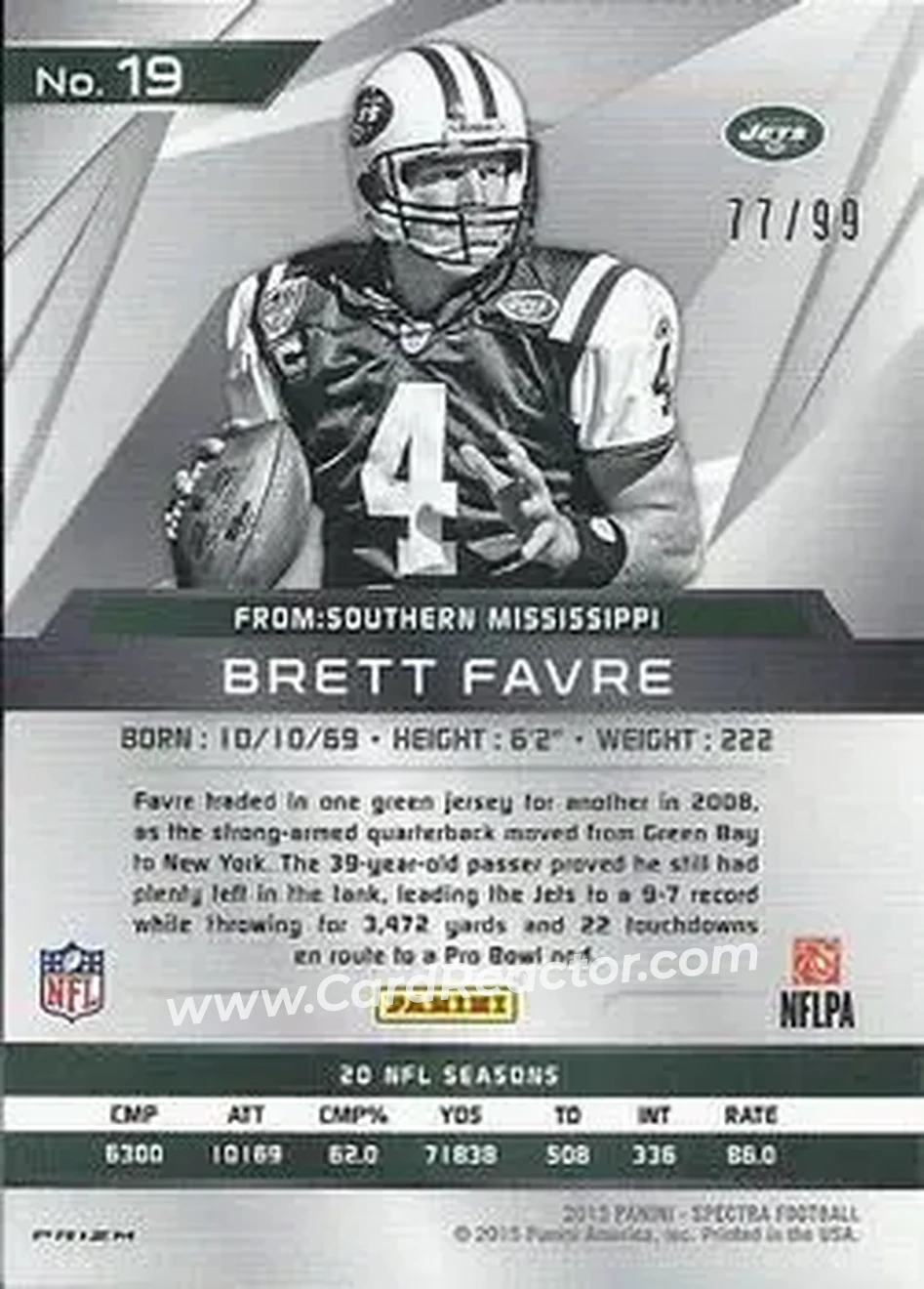 2015 Panini Spectra #19d - Brett Favre - New York Jets - Back 2015 Panini Spectra #19d - Brett Favre - New York Jets - Back