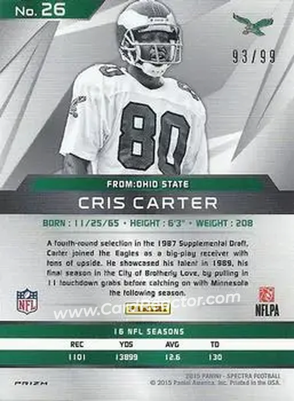 2015 Panini Spectra #26c - Cris Carter - Philadelphia Eagles - Back