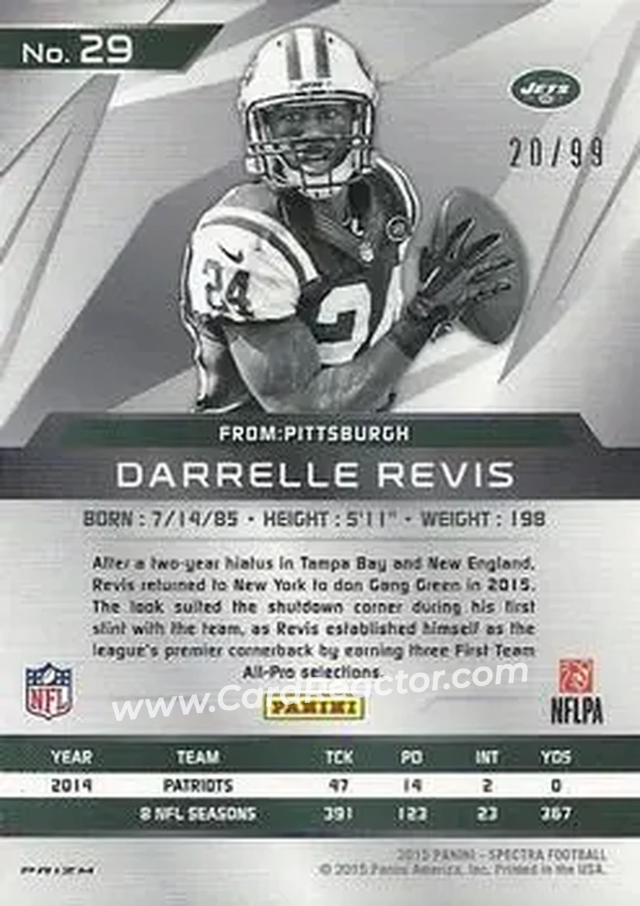2015 Panini Spectra #29 - Darrelle Revis - New York Jets - Back