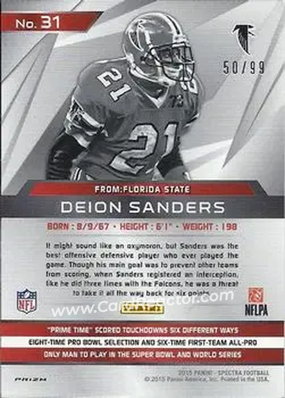 2015 Panini Spectra #31a - Deion Sanders - Atlanta Falcons - Back