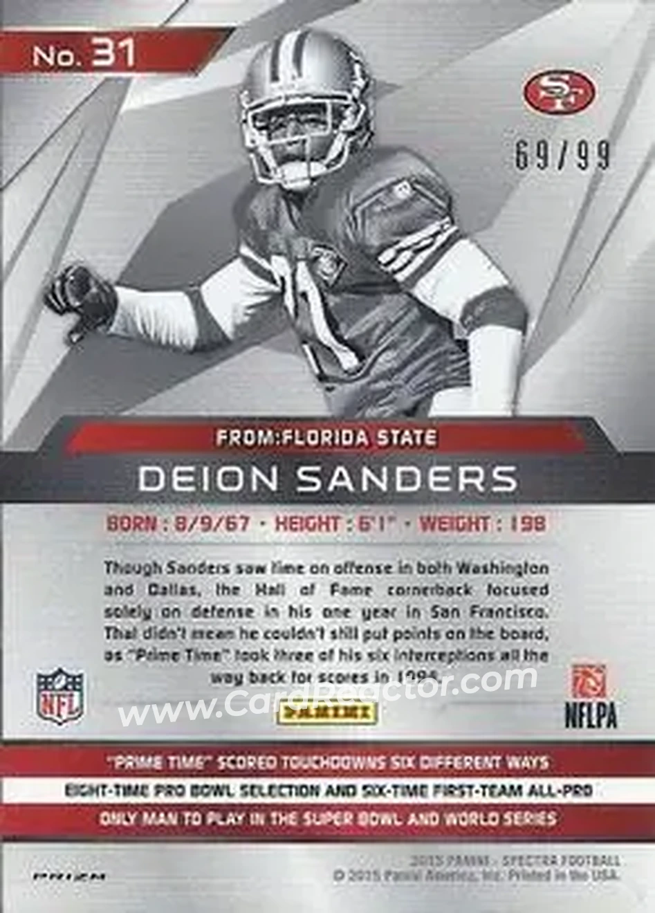 2015 Panini Spectra #31b - Deion Sanders - San Francisco 49ers - Back