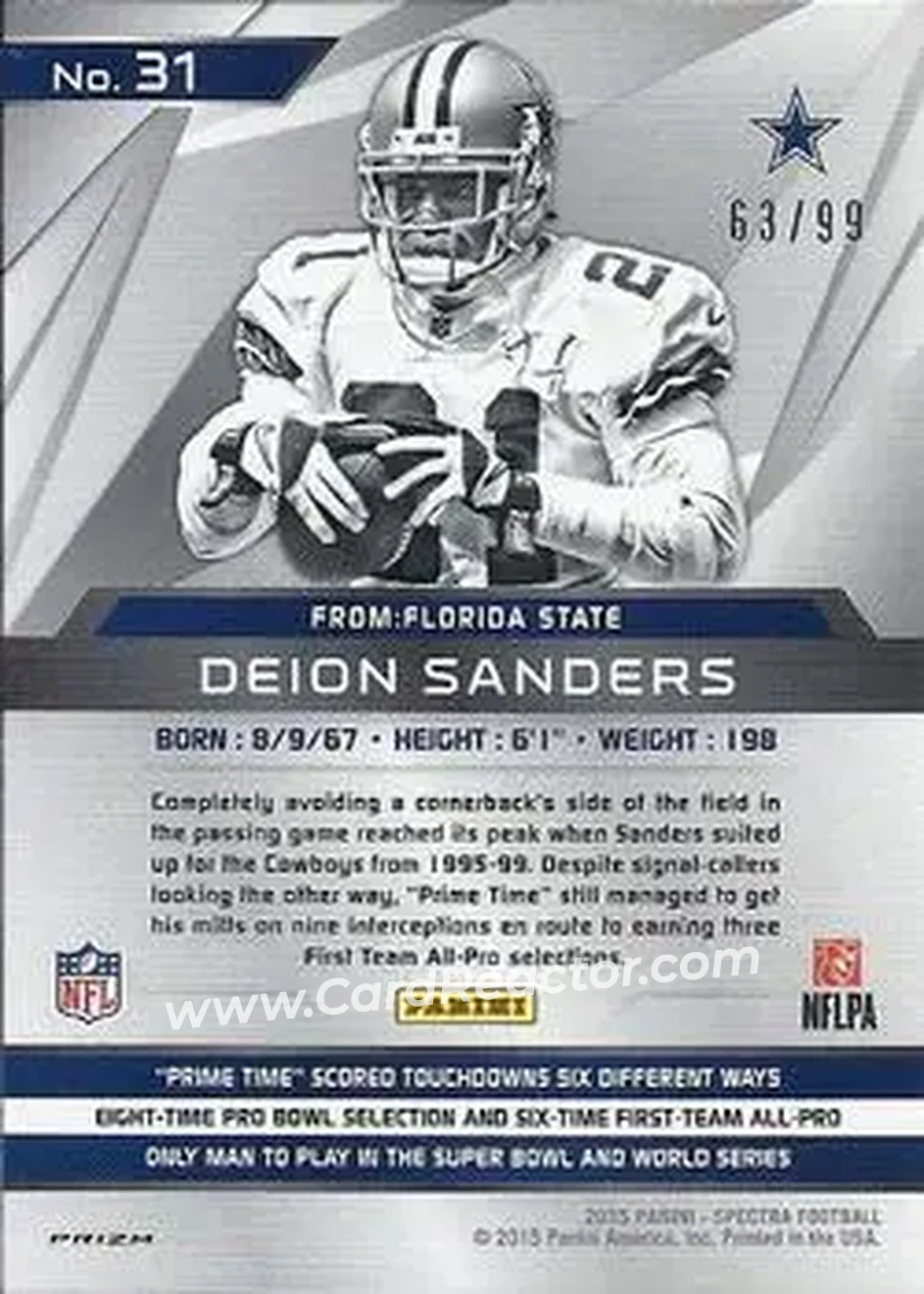 2015 Panini Spectra #31c - Deion Sanders - Dallas Cowboys - Back