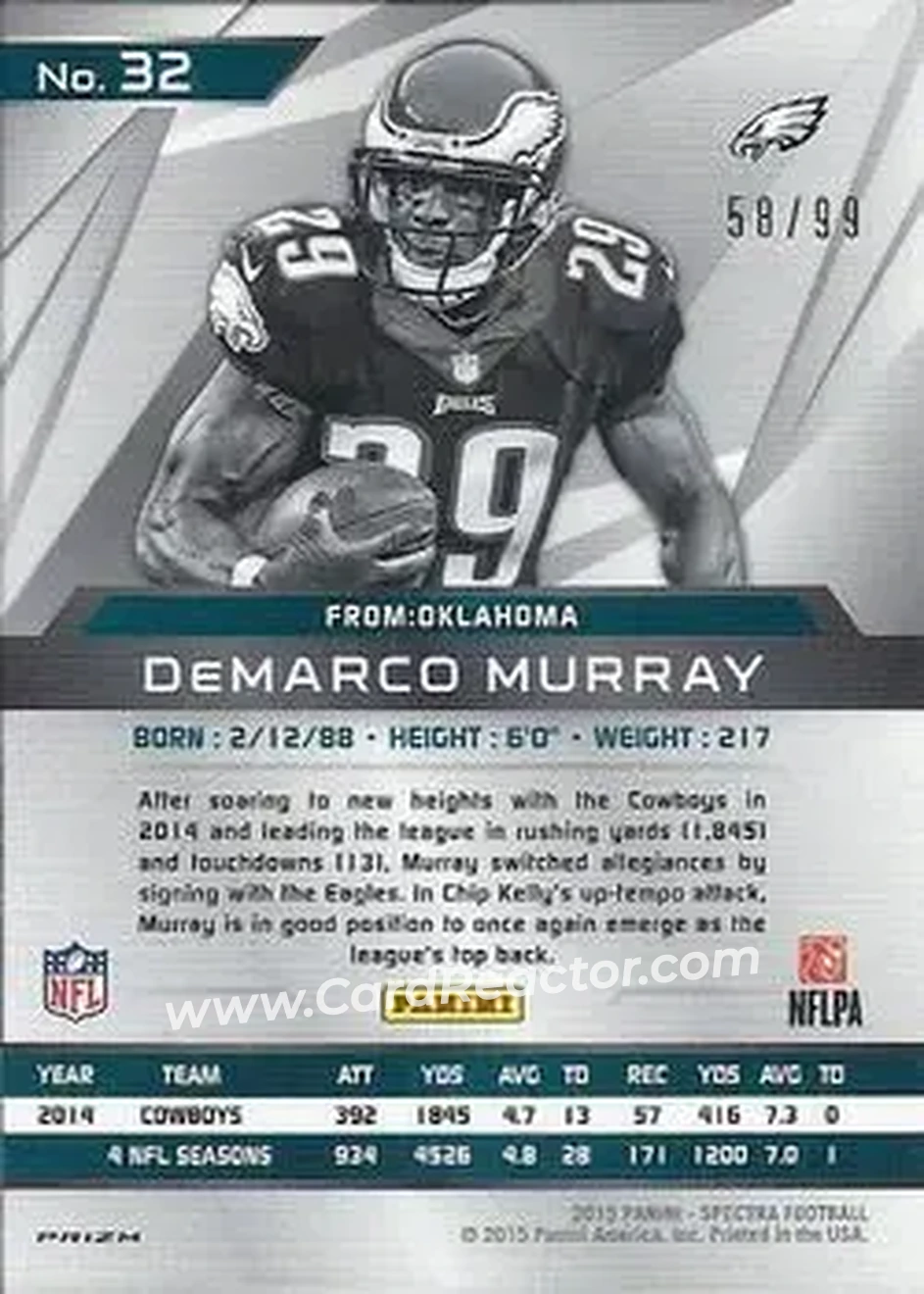 2015 Panini Spectra #32 - DeMarco Murray - Philadelphia Eagles - Back