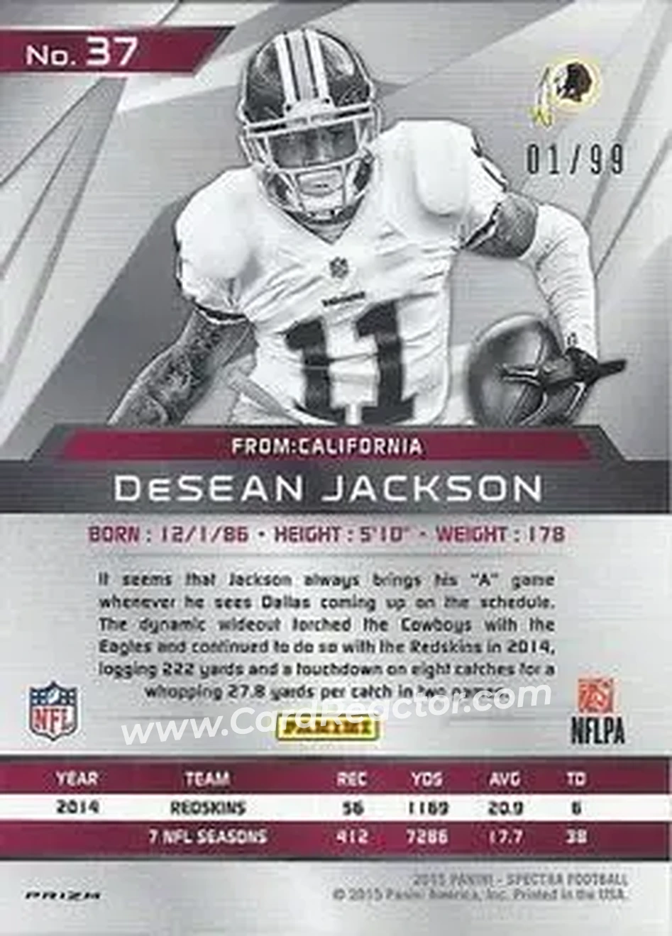 2015 Panini Spectra #37 - DeSean Jackson - Washington Redskins - Back