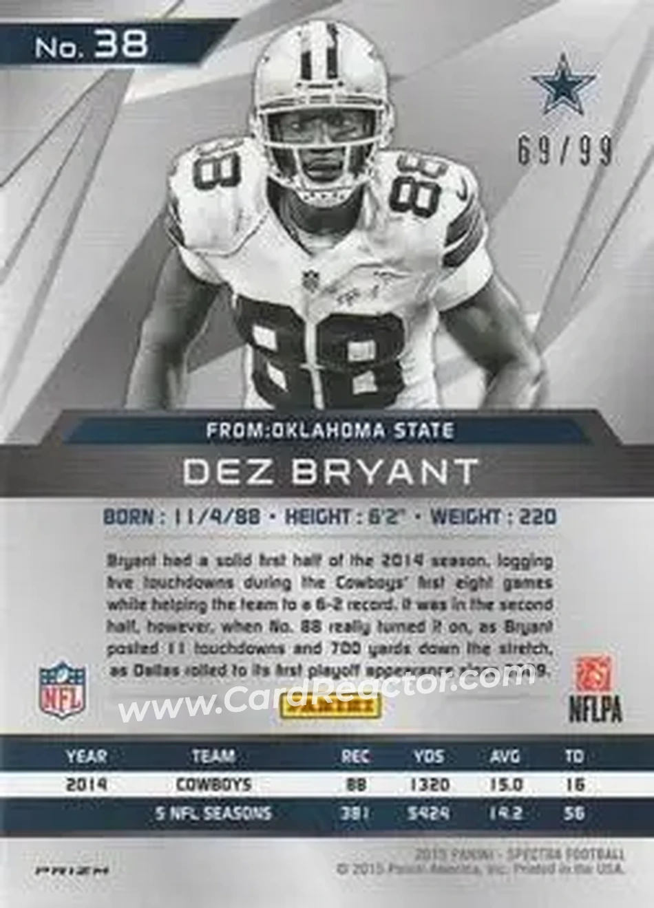 2015 Panini Spectra #38 - Dez Bryant - Dallas Cowboys - Back