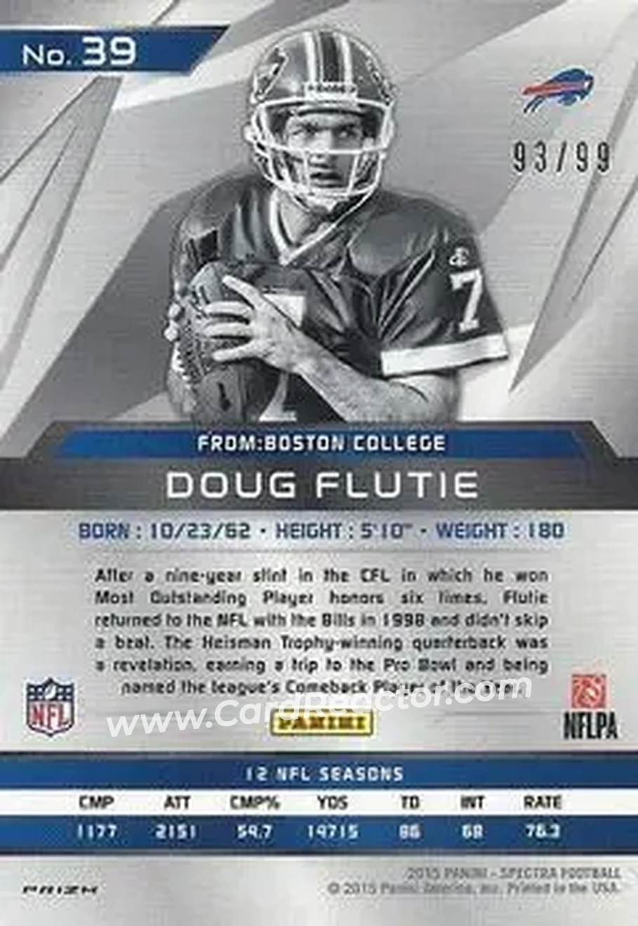 2015 Panini Spectra #39c - Doug Flutie - Buffalo Bills - Back