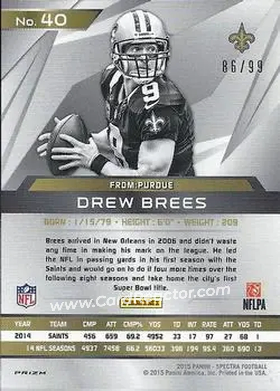 2015 Panini Spectra #40b - Drew Brees - New Orleans Saints - Back