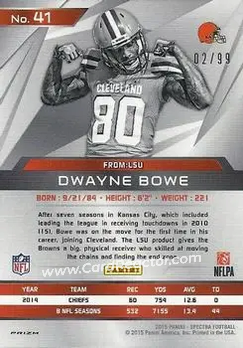 2015 Panini Spectra #41 - Dwayne Bowe - Cleveland Browns - Back