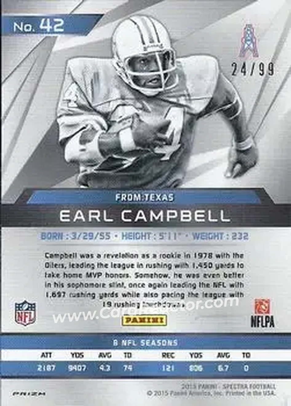2015 Panini Spectra #42a - Earl Campbell - Houston Oilers - Back
