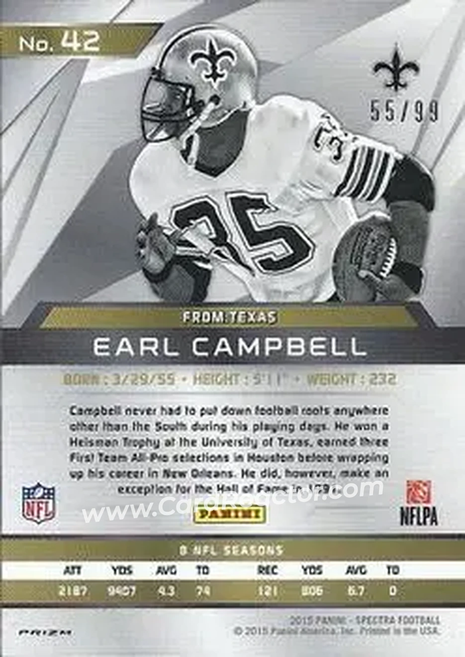 2015 Panini Spectra #42b - Earl Campbell - New Orleans Saints - Back