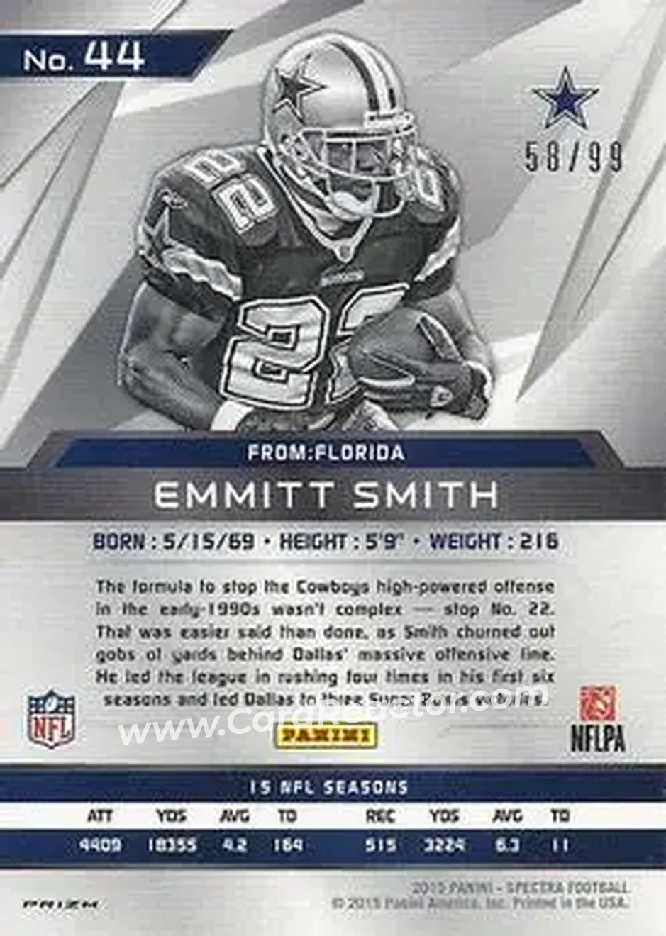 2015 Panini Spectra #44a - Emmitt Smith - Dallas Cowboys - Back