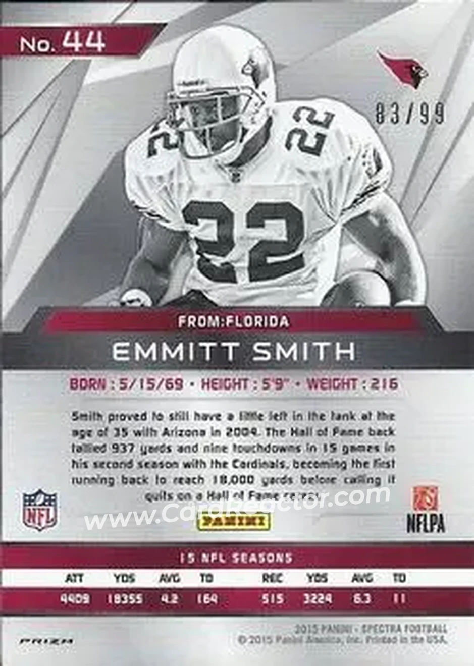 2015 Panini Spectra #44b - Emmitt Smith - Arizona Cardinals - Back