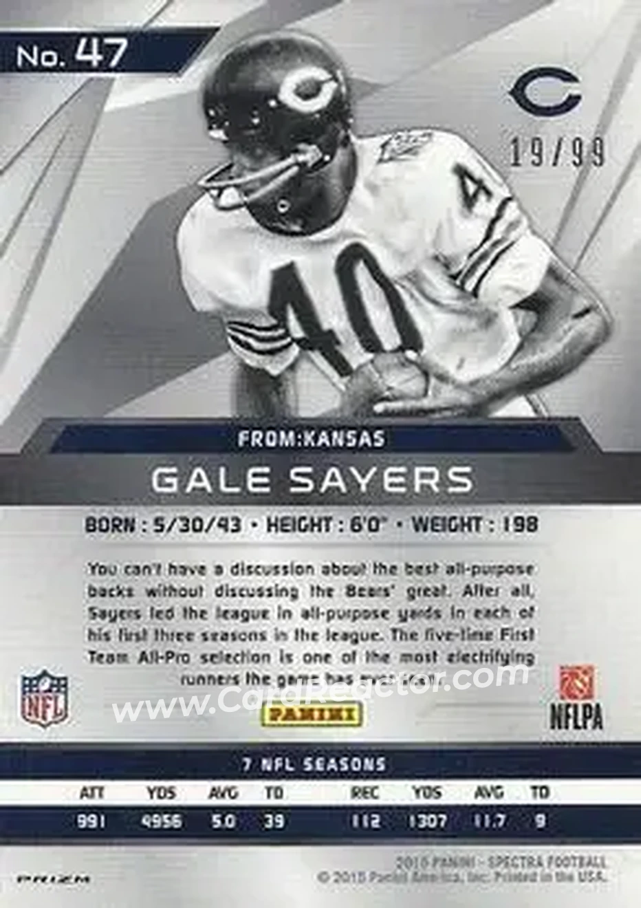 2015 Panini Spectra #47 - Gale Sayers - Chicago Bears - Back
