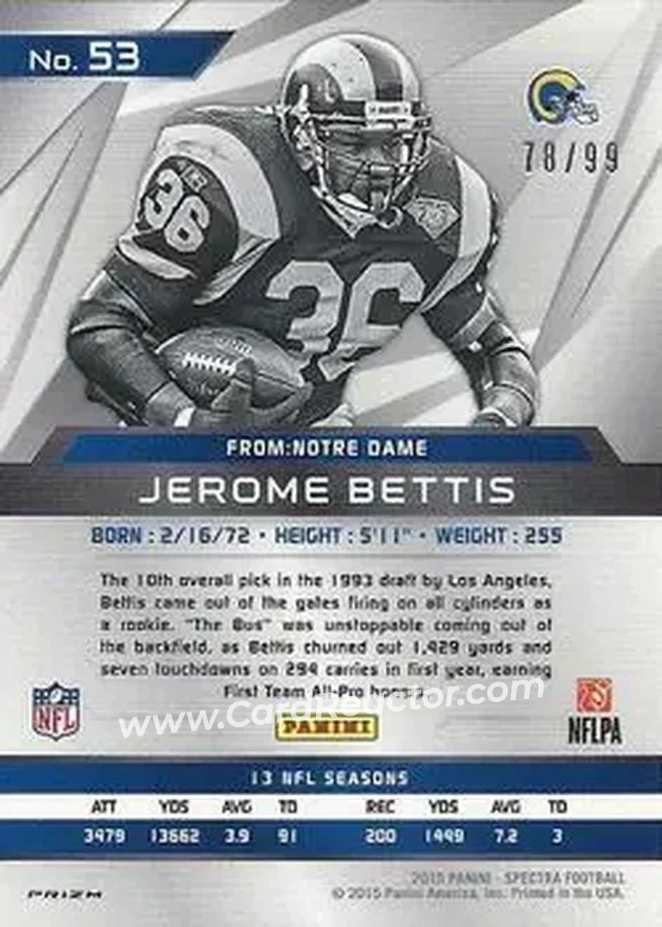 2015 Panini Spectra #53a - Jerome Bettis - Los Angeles Rams - Back