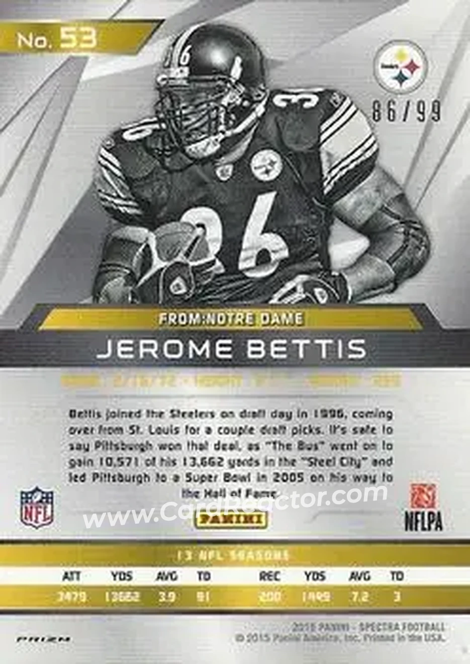 2015 Panini Spectra #53b - Jerome Bettis - Pittsburgh Steelers - Back